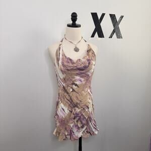 Vintage Y2K Pastel Halter Mini Dress Cowl Neck Fairy Indie Sleaze S